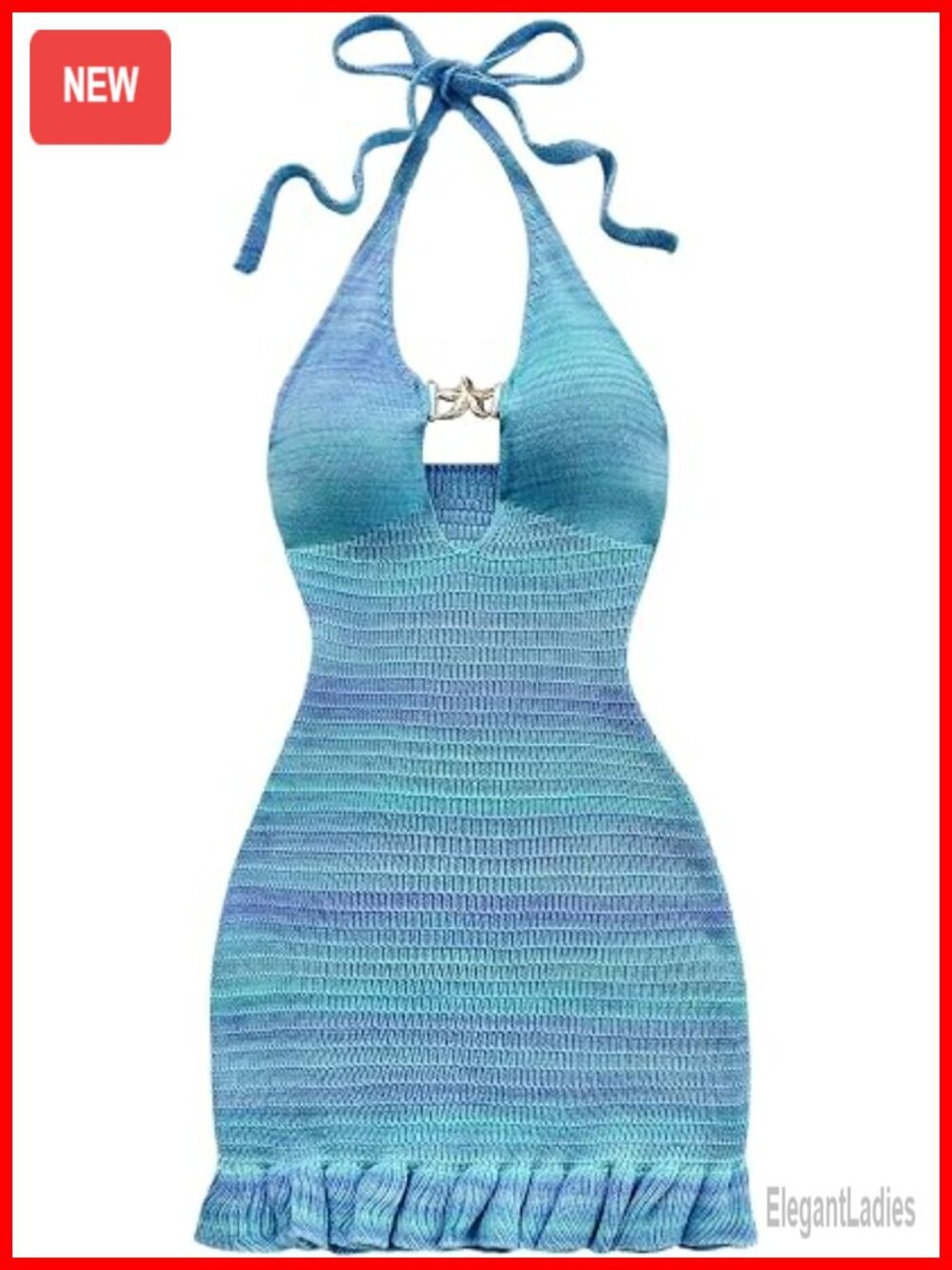 Crochet Halter Knit Bubble Mini Dress Beach Summer Vacation Outfit